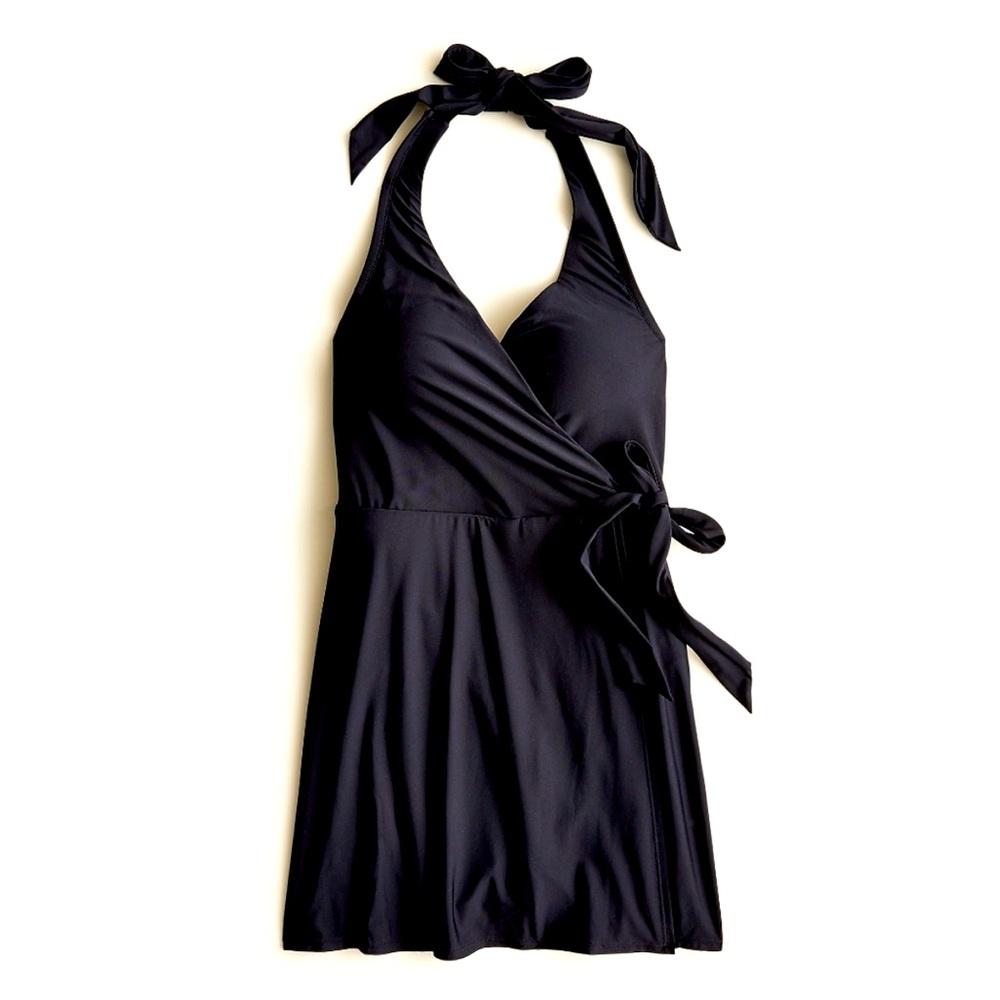 NWT. J.Crew Halter Wrap Swim‎ Dress Black, Size 8